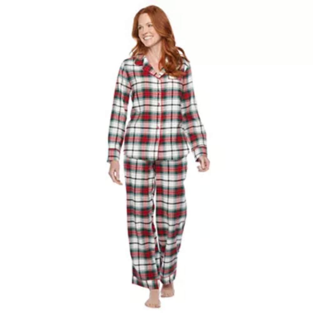 Plaid Long Sleeve Womens Pant Pajama Set 2-pc